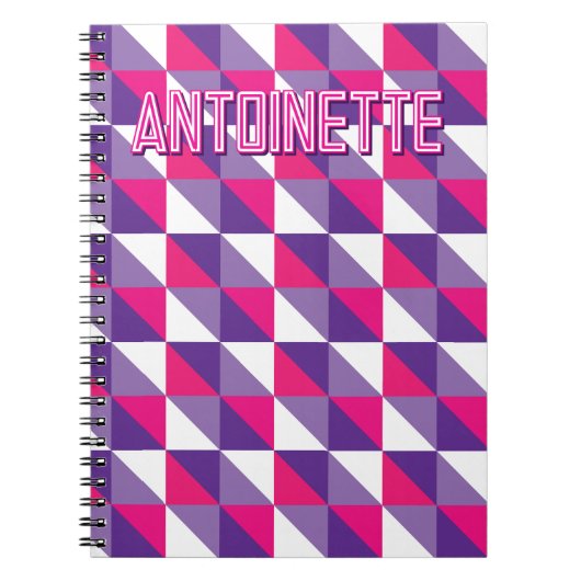 Retro Geometric Abstract Pink Purple & White Name Notizblock (Vorderseite)