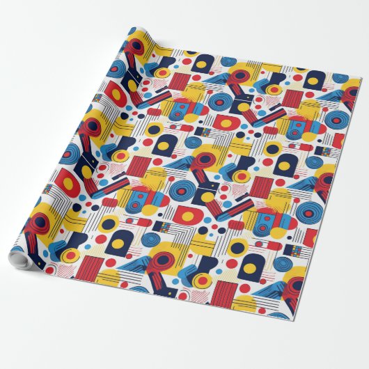 Retro Geometric Abstrakt Pat#10 Navy Red ID1067 Geschenkpapier (Ungerollt)