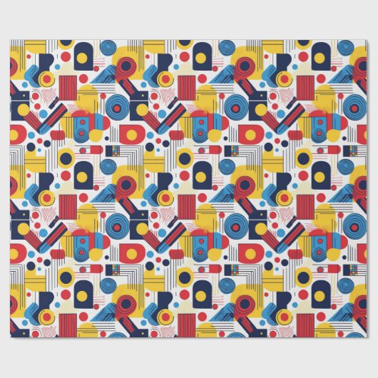 Retro Geometric Abstrakt Pat#10 Navy Red ID1067 Geschenkpapier (Flach)