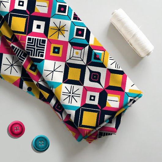 Retro Geometric Abstrakt Pat#12 Multi Color ID1067 Stoff
