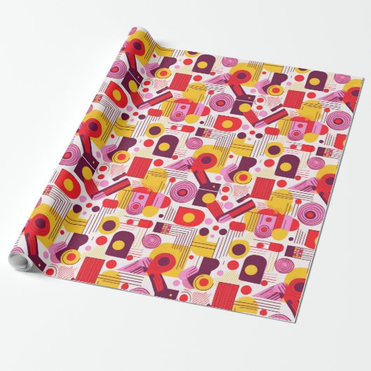 Retro Geometric Abstrakt Pat#13 Red Orange ID1067 Geschenkpapier (Ungerollt)