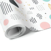 Retro Geometric Abstrakt Pat#1 Aquamarin Pink ID10 Geschenkpapier (Rolleneckpunkt)