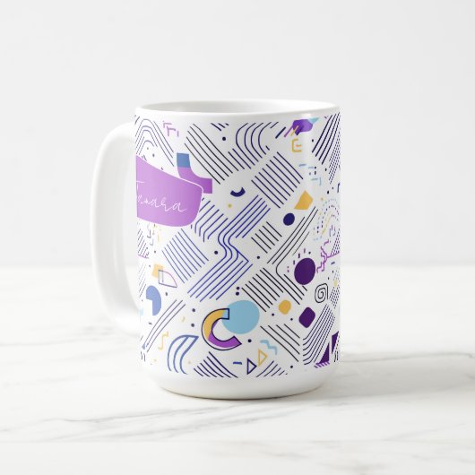 Retro Geometric Abstrakt Pat#4 Lila Blue ID1067 Kaffeetasse (Vorderseite Links)