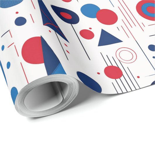 Retro Geometric Abstrakt Pat#9 Navy Red ID1067 Geschenkpapier (Rolleneckpunkt)