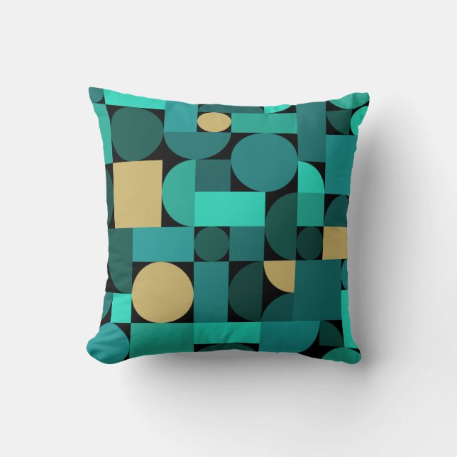 Retro Geometric Art Aquamarin Gold Kissen (Vorderseite)