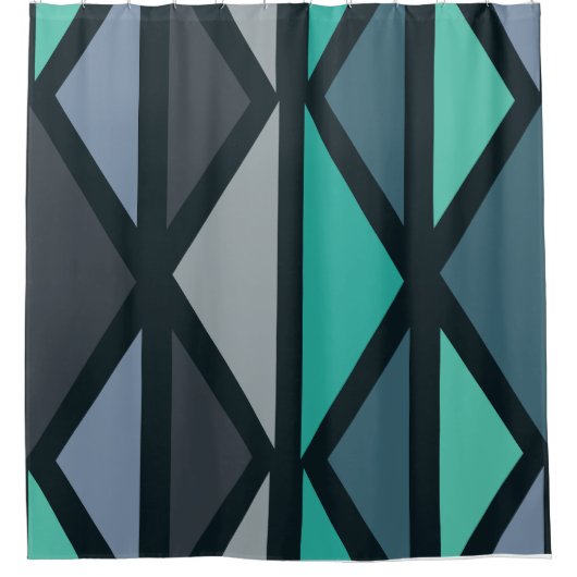 Retro Geometric Art Dreiecke Schwarz Aquamarin Duschvorhang (Vorderseite)