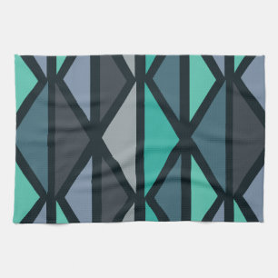 Retro Geometric Art Dreiecke Schwarz Aquamarin Geschirrtuch