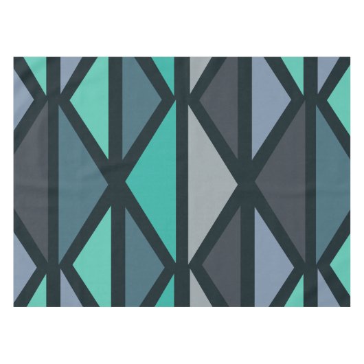 Retro Geometric Art Dreiecke Schwarz Aquamarin Tischdecke (Vorderseite (Horizontal))