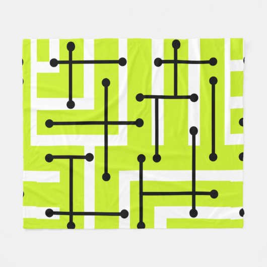 Retro Geometric Art Maze Chartreuse Fleecedecke (Vorderseite (Horizontal))
