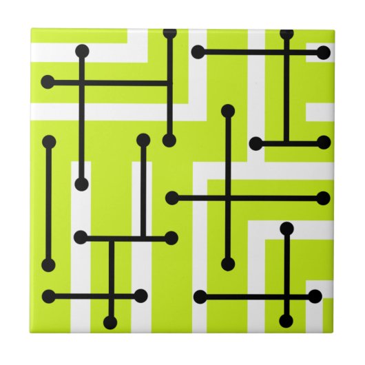 Retro Geometric Art Maze Chartreuse Fliese (Vorderseite)