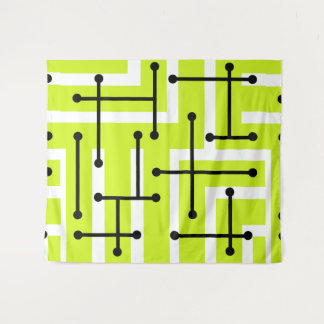 Retro Geometric Art Maze Chartreuse Wandteppich