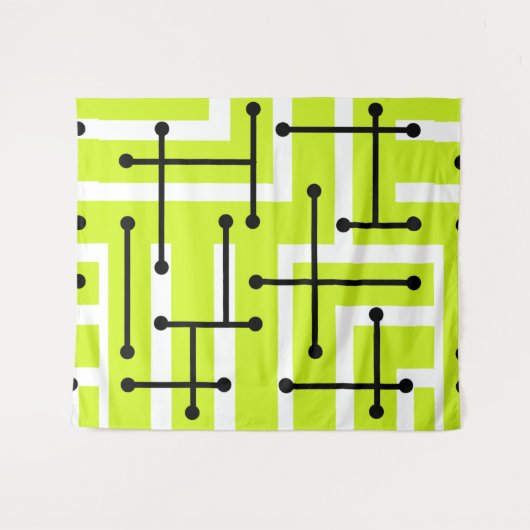 Retro Geometric Art Maze Chartreuse Wandteppich (Vorderseite (Horizontal))