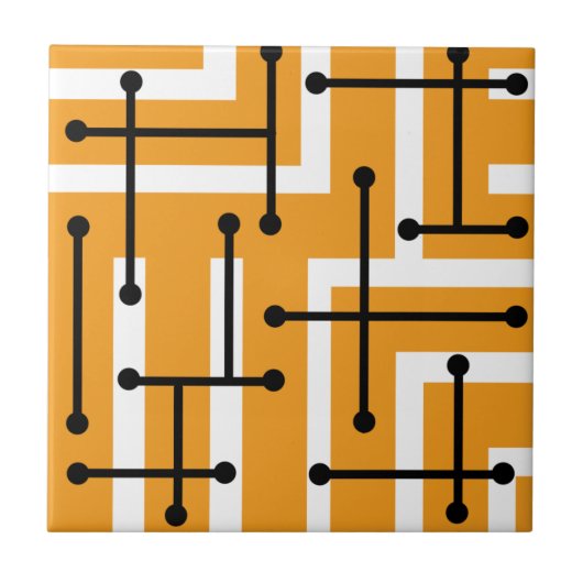 Retro Geometric Art Maze Orange Fliese (Vorderseite)