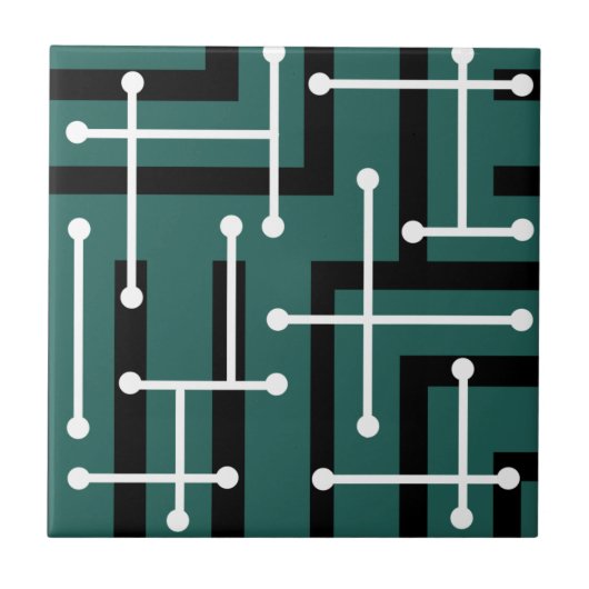 Retro Geometric Art Maze Teal Fliese (Vorderseite)