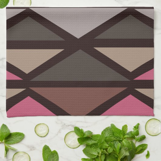 Retro Geometric Art Triangle Black Red Brown Geschirrtuch (Gefaltet)