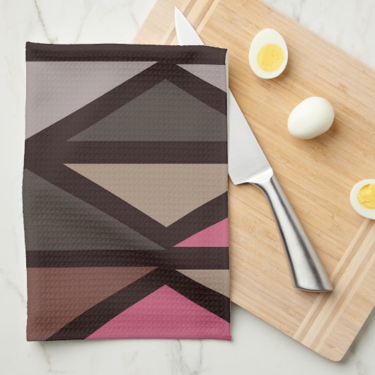 Retro Geometric Art Triangle Black Red Brown Geschirrtuch (Viertel Falte)