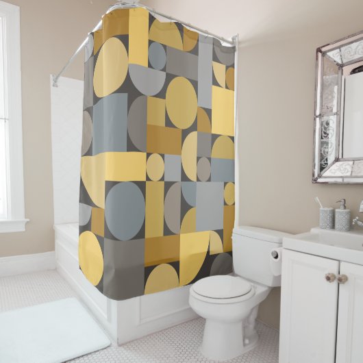 Retro Geometric Art Yellow Gray Duschvorhang (Beispiel)