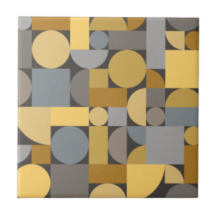 Retro Geometric Art Yellow Gray Fliese