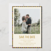 Retro Geometric Botanical Gold Navy Hochzeit Save The Date (Vorderseite)