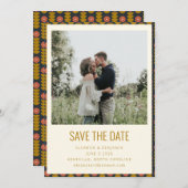 Retro Geometric Botanical Gold Navy Hochzeit Save The Date (Vorne/Hinten)