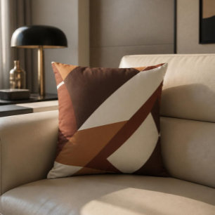 Retro Geometric Brown and Orange Throw Pillow Kissen
