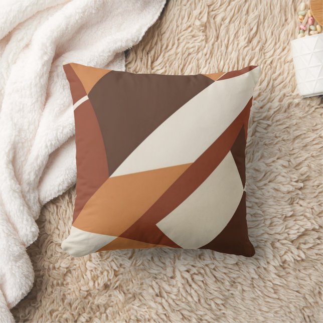 Retro Geometric Brown and Orange Throw Pillow Kissen (Decke)