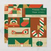 Retro Geometric Christmas Greeting Card – Festive. Dankeskarte (Vorne/Hinten)