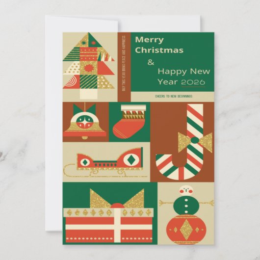 Retro Geometric Christmas Greeting Card – Festive Mitteilungskarte (Vorderseite)