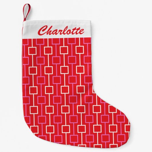 Retro Geometric Christmas Red Pattern Personalisie Kleiner Weihnachtsstrumpf (Vorderseite)