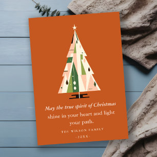 Retro Geometric Christmas Tree Blush Green Rust Feiertagskarte