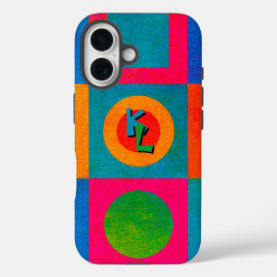 Retro Geometric Color Pop Telefongehäuse mit Monog iPhone 16 Hülle