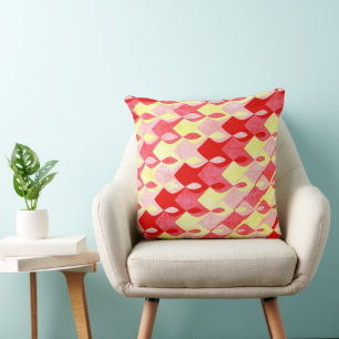 Retro Geometric Diamond Muster rot, rosa und gelb Kissen