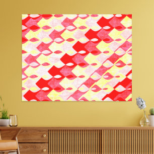 Retro Geometric Diamond Muster rot, rosa und gelb Leinwanddruck