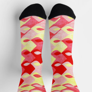 Retro Geometric Diamond Muster rot, rosa und gelb Socken