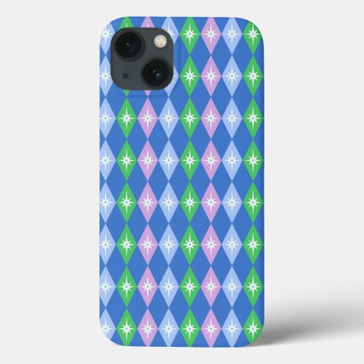 Retro Geometric Diamonds Blue & Green Case-Mate iPhone Hülle (Rückseite)