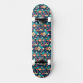 Retro Geometric Diamonds in Teals Yellows Orange Skateboard (Vorderseite)
