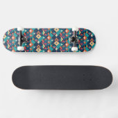 Retro Geometric Diamonds in Teals Yellows Orange Skateboard (Horizontal)