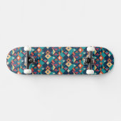 Retro Geometric Diamonds in Teals Yellows Orange Skateboard (Horizontal)