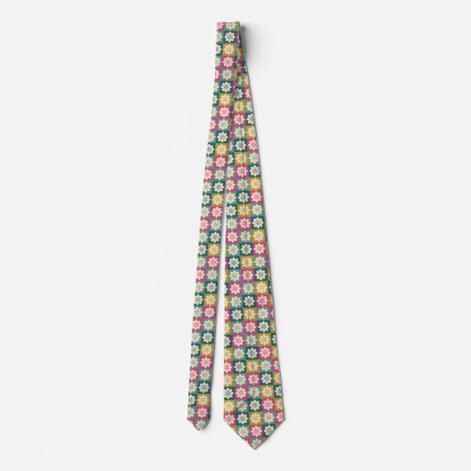 Retro Geometric Floral Pattern Neck Tie Krawatte (Rückseite)
