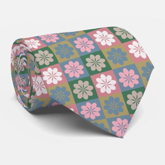 Retro Geometric Floral Pattern Neck Tie Krawatte (Gerollt)