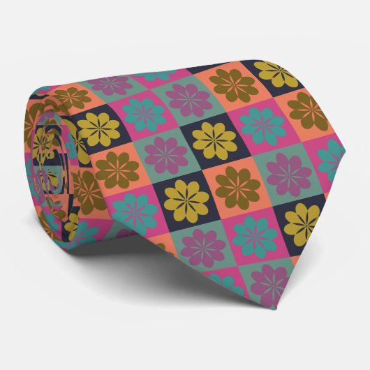 Retro Geometric Floral Pattern Neck Tie Krawatte (Gerollt)