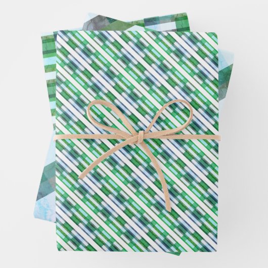 Retro Geometric Green & White Chic Wrapping Paper Geschenkpapier Set (Beispiel)