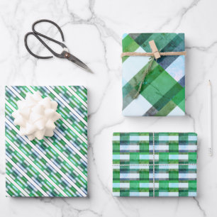 Retro Geometric Green & White Chic Wrapping Paper Geschenkpapier Set
