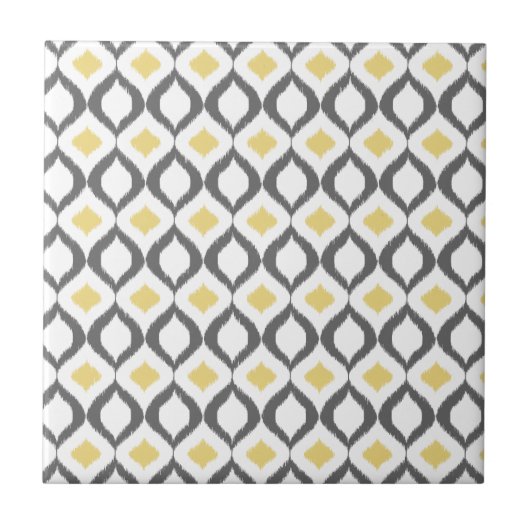 Retro Geometric Ikat Yellow Gray Muster Fliese (Vorderseite)