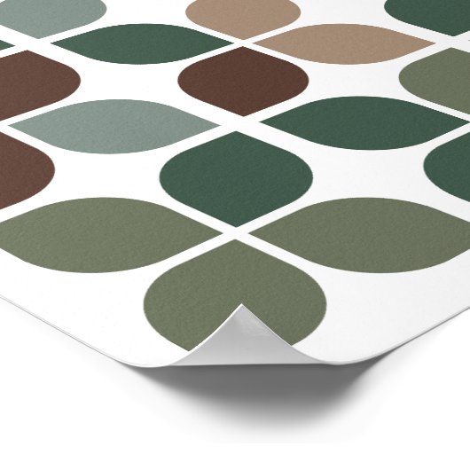 Retro Geometric Leaf Muster Green Brown Taupe Poster (Ecke)