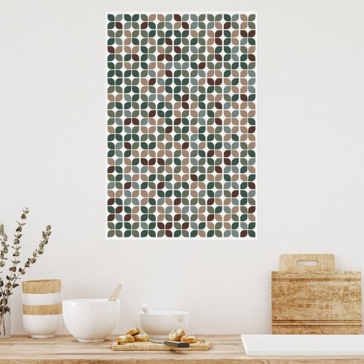 Retro Geometric Leaf Muster Green Brown Taupe Poster (Küche)