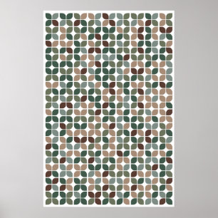 Retro Geometric Leaf Muster Green Brown Taupe Poster