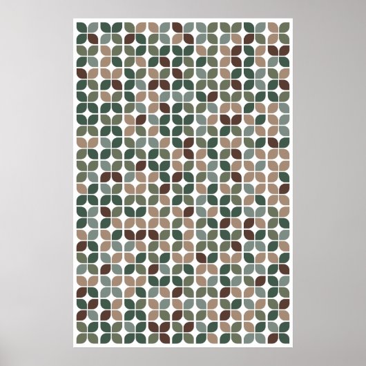 Retro Geometric Leaf Muster Green Brown Taupe Poster (Vorne)