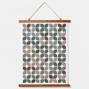 Retro Geometric Leaf Muster Green Brown Taupe Wandteppich Mit Holzrahmen