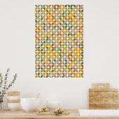 Retro Geometric Leaf Muster Green Orange Taupe Poster (Küche)